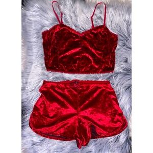 Fashion Nova Red Velvet Pajama Set